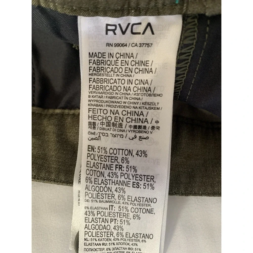 RVCA Mens‎ Shorts Olive Button Closure Size 29